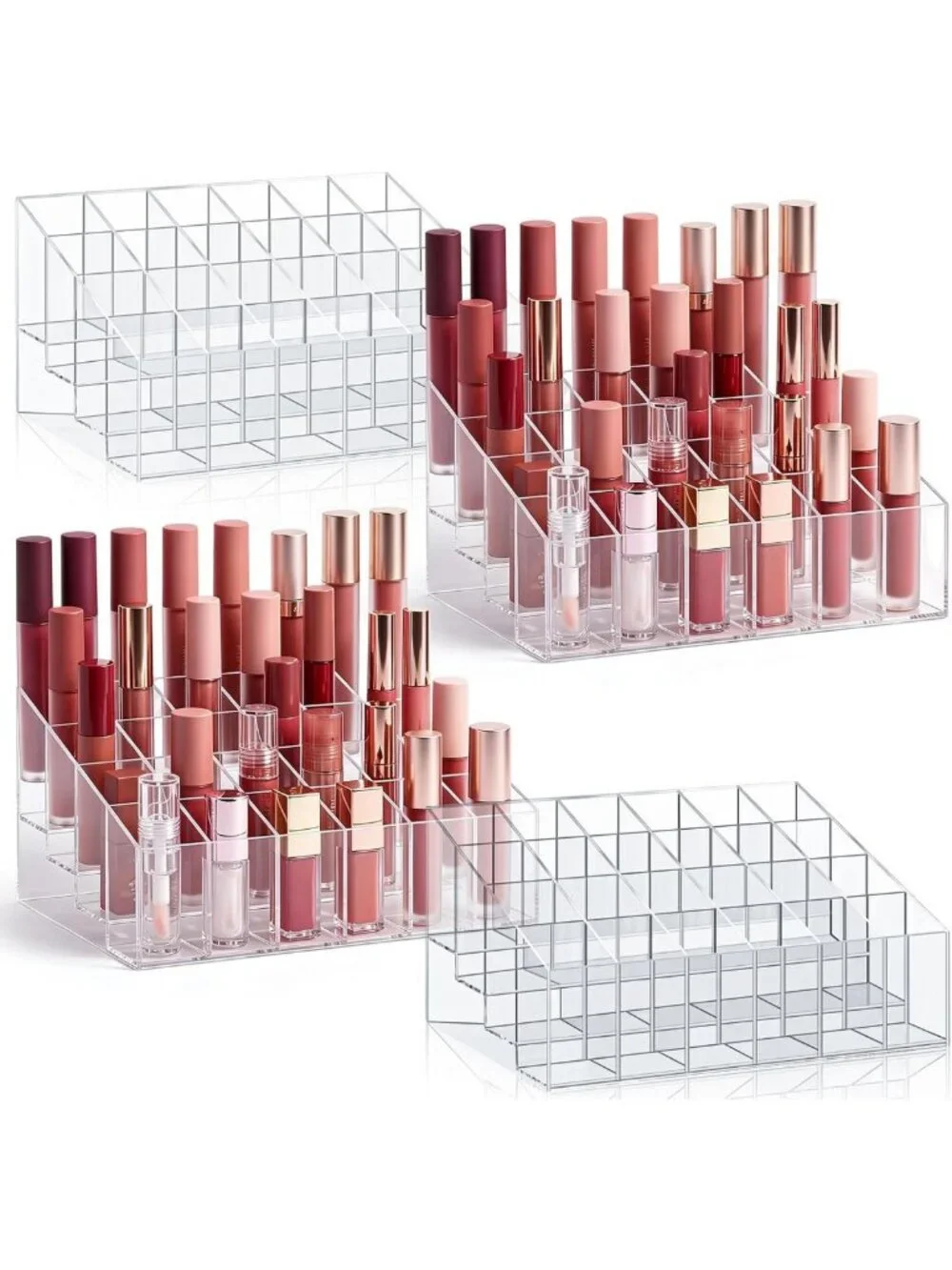 Acrylic Lipstick Organizer - 24 Slot Makeup Case & Rollerball Perfume Holder